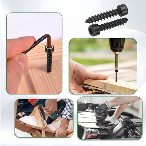 Top Shelf M2 Hex Socket Cap Screws Assortment Kit With 480 Pieces, black self-tapping screws in use on wood and metal projects.