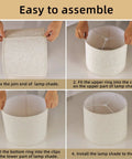 Assembly steps of Natural Linen Lamp Shades Set Of 2 for table, floor, and bedside lamps, fabric drum style, flaxen white