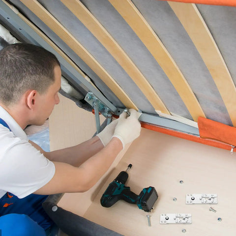 Person using drill to install Six Pack Couch Clips For Sectionals Interlocking Alligator Snap Clips With Mounting Screws