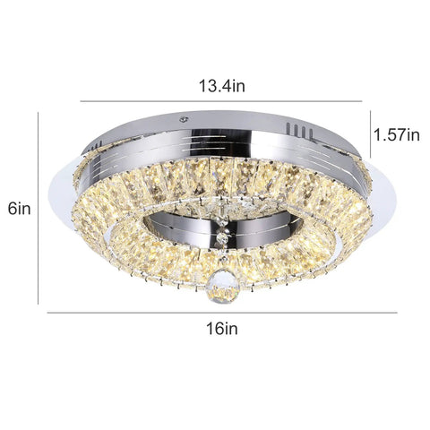 Lit Crystal Ceiling Light Chandelier 16 Inch Flush Mount Dimmable 3 Color Change Modes 16W 32W Max Timmer Modern K9 Crystal