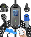 Heavy Duty Type Two Electric Vehicle Charging Cable Six Meters Long With Adjustable Amperage Up To Thirty Two Amps for fast home hookups.