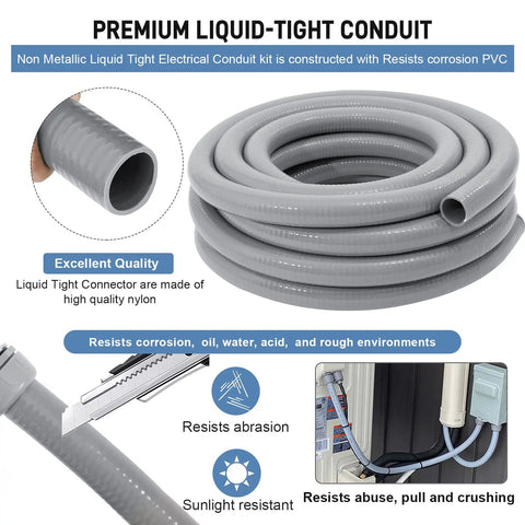Flexible Non Metallic Liquid Tight Electrical Conduit Kit One And A Half Inch Twenty Five Feet shown with corrosion-resistant PVC coating