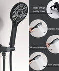 Matte Black High Pressure Shower System With 9 Inch Round Shower Head And 3 Handle Wall Mounted Faucet, Rough-In Valve Included, multiple spray modes