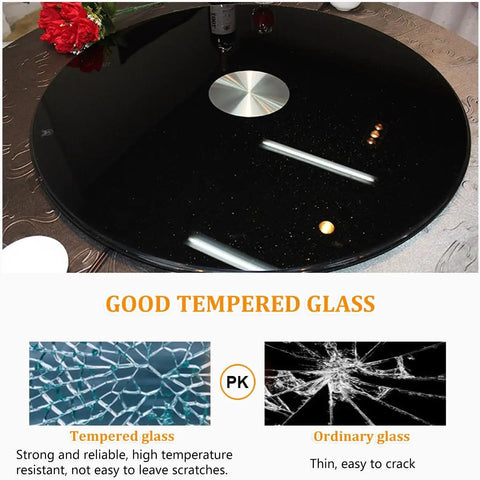 Heavy Duty 360 Degree Swivel Lazy Susan Serving Tray For Dining Tables Large Round Tempered Glass Turntable Black Design