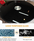 Heavy Duty Tempered Glass Lazy Susan Rolls Smooth With 360 Swivel, black round turntable with silver center for dining