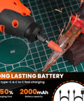 Bad Boy 12V Cordless Rotary Tool Featuring 35000RPM Digital Display And 2000mAh Lithium Ion Battery in use engraving wood.