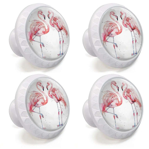 Pink Flamingo Cabinet Knobs 4 Pack for Kitchen and Bathroom Watercolor Flamingo Design Tropical Vibe Soft Pink