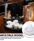 Replacement Gear Set For A Series Upright Glass Washer 6 Pack White Plastic Gears next to upright washer with glass