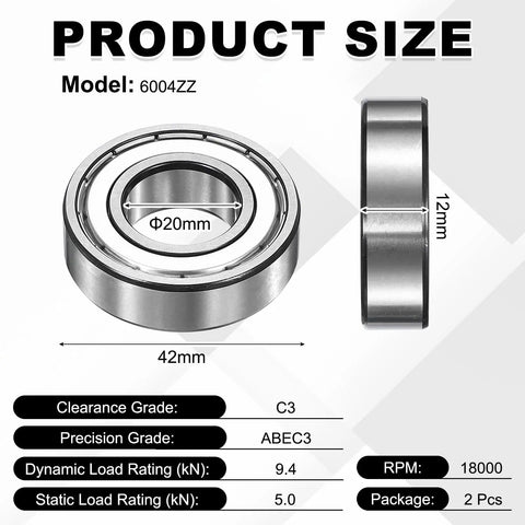 Two Pieces Deep Groove Ball Bearings 20 By 42 By 12 mm High Speed Double Shielded Pre Lubricated Heavy Duty Industrial Machinery