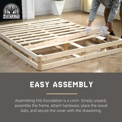 Queen Size 4 Inch Low Profile Bed Foundation Built Tough With Heavy Duty Wooden Slats during easy assembly with wooden slats.