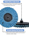 Close-up of 2-inch zirconia alumina flap disc from 15 Piece Two Inch Roll Lock Flap Disc Kit For Die Grinders With 40 60 80 Grit Quick Change Abrasives One Quarter Inch Shank Pad Holder Surface Conditioning Rust Removal And Smooth Finishing
