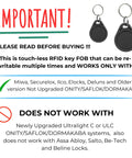 Two black RFID hotel key fobs compatible with Miwa ILCO Securelox, from 50 Pcs Pack Re-Writable RFID Hotel Key Fobs For 13.56MHz Locks.