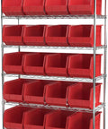 Heavy Duty Stackable Plastic Storage Bins For Garage Pantry And Craft Rooms Space Saving Organizer That Can Hold Up To 60 Pounds Measures 18 By 11 By 10 Inches Red 6 Pack on metal shelves