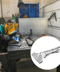 Welder using Locking Sheet Metal Clamp Set, 8 Inch Alloy Steel Pliers For Welding on a metalworking bench