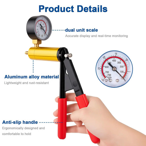 All In One Brake Vacuum Pump Kit With Hand Bleeder And 30 InHg Gauge For Easy Brake Fluid Bleeding And System Testing Pro Grade Vacuum Bleeder Tool Set That Delivers Quick Precise Results For Home Auto Maintenance, aluminum alloy hand pump with gauge