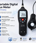 Pro Grade Digital Light Meter Lux Meter With Detachable Sensor 0 To 200000 Lux Range front view with sensor and LCD