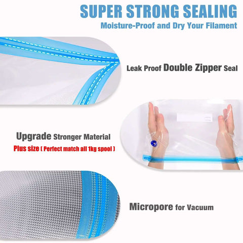 Premium 30 Pack Large 32x34cm Vacuum Sealed Filament Storage Bags Kit with double zipper sealing and micropore for vacuum.