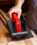 Adjustable Push Block For Table Saw And Router Table With Safe And Stable Grip Sliding Height And Base Width Heavy Duty Anti Slip Woodworking Pusher For Jointer And Band Saw in use on a wooden board