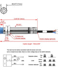 Diagram of M12 Capacitive Proximity Sensor Switch Non Shield Type LJC12A3-5-Z/AX with specifications and wiring details.