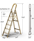 Six Step Folding Ladder For 12 Foot Ceilings Aluminum Stepladder With Gold Finish Portable Stool With Shelf EZ Fold And Store Ideal For Kitchen Bedroom Library Classroom And Even Doubles As Flower Stand, 73.2in tall