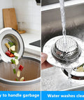 Set Of Two Sink Drain Strainers Keeping Your Pipes Free Of Nasty Gunk While Trapping Messy Hairballs So You Can Kick Clogs To The Curb Featuring A Deep Basket Fit For Bath Or Kitchen Basin, shown in use with vegetables.