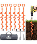 15 Inch Ground Anchors Screw In Stakes 6 Pack Beefy Heavy Duty Spiral Trampoline And Swing Set Stakes with tools and storage bag.