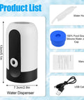 5 Gallon Water Dispenser Pump With USB Charging, Reusable Cap For Screw Top Or Crown Tops, BPA Free, White, product components shown