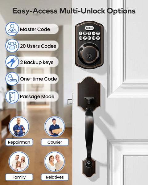 Slick Keyless Entry Door Lockset For Front Door Featuring Wireless Keypad Access Oil Rubbed Bronze Finish No Sweat Install Heavy Duty Security Handleset