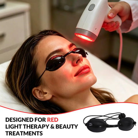 Straight Up The Best Red Light Therapy Glasses With Half Clear Lenses Offer Top Shelf Eye Protection For Tanning Beds By Blocking UV And Infrared Waves While Giving You Solid Coverage And Zero Fuss During Every Session in use during treatment.