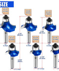 Roundover Router Bit Set With 1/4 Inch Shank Pro Grade Carbide Tip 2 Flutes Radii 1/8 Inch 3/16 Inch 1/4 Inch 5/16 Inch 3/8 Inch 1/2 Inch Bearing Guide For CNC Woodworking And Edge Forming