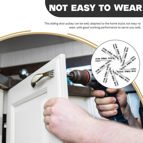 Installation of Top Shelf 8 Piece Glass Sliding Door H Wheel Rollers With 5mm Cabinet Replacement Pulleys on white door.