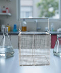 Stainless Steel Ultrasonic Parts Cleaner Basket With Swinging Handle Heavy Duty High Temperature Resistant Open Mesh Design For Jewelry Small Hardware And Delicate Laboratory Items Cleaning At Home in lab view