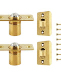 2 Pack 2-1/8 Inch Closet Door Ball Catch Hardware With Adjustable Stainless Steel Ball Catch, Strike Plate And Screws, Gold Finish