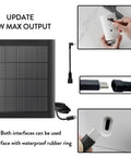 8W Solar Panel Charger For Outdoor Security Cameras With 10ft USB C Cable, Quick Charge For Stick Up Cam Pro, product interfaces visible.