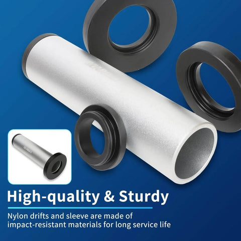Close-up of nylon drifts and sleeve from 37 Piece Sealed Bearing Mounting Kit With Oil Seal Installation Tools - Pro Grade Heavy Duty