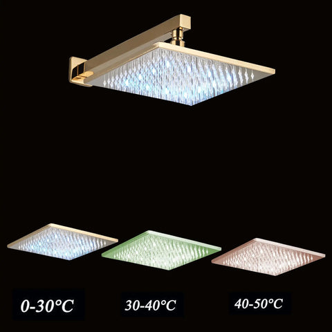 Gold Shower System With 10 Inch Brass Rain Shower Head And Handheld, LED temperature display in various colors