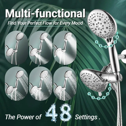 2 In 1 All In One Dual Shower Head System With Rainfall And Handheld Spray, 59 Inch Stainless Steel Hose, 1.8 GPM Water Saving Chrome Shower Combo