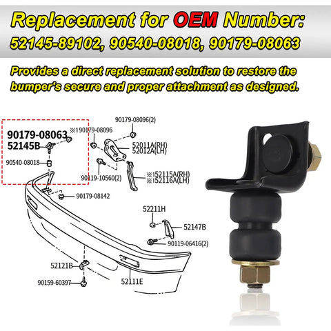 Diagram of Front Bumper Support Bracket Kit With Bushing And Nuts For Toyota 4Runner 1990-1995 Pickup 1989-1995 And T100 1993-1998