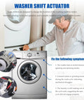 Washer Shift Actuator Replacement Kit 5 Piece For GE GTW490ACJ2WW GTW460ASJ6WW shown with technician at a washing machine.