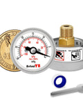 AetralYB mini vacuum pressure gauge, stainless steel housing, brass internals, 1.2 in dial, back-mount 1/8 in NPT.