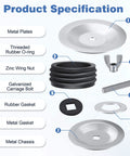 Image showing components of 1 Pack 4 Inch End Of Pipe Gripper Mechanical Plug with galvanized screw and wing nut.