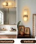 Golbasdena 13in Alabaster Wall Sconces, Gold Wall Lights Bulb Included, displayed in horizontal and vertical orientations.