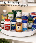 11.8 Inch Lazy Susan For Refrigerator And Pantry, Round Kitchen Turntable Spice Rack Organizer With Heavy Duty Swivel Base displaying medications and vitamins.