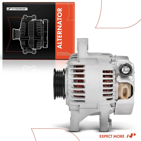 Side view of Alternator For Scion Xb 2004 2006 And Toyota Echo 2004 2005 1.5L 12V 80A With 4 Groove Pulley Clockwise Direct Fit Replacement