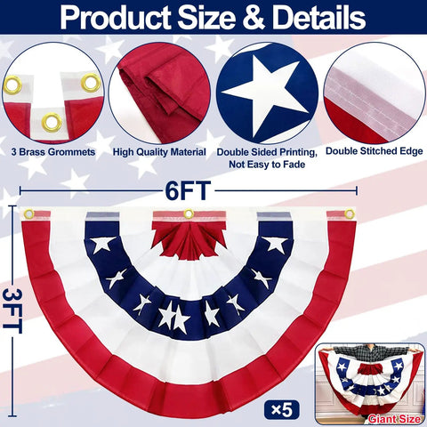 5 Pack 3 By 6 Feet 250th Anniversary American Flags Bunting Patriotic Stars And Stripes Pleated Fan USA Flag Banners For Outdoor