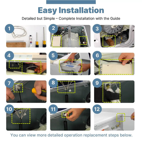 Easy installation guide showing steps for Washer Suspension Spring DC61-01257N Replacement Part in front-load washers.
