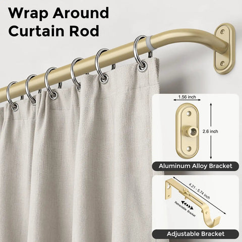 Wrap Around Blackout Curtain Rods 36 To 120 Inch 1 Inch Diameter Heavy Duty Metal Rod With Aluminum Bracket detail view