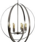 6 Light Orb Chandelier In Satin Nickel Finish With 72 Inch Chain Modern Ceiling Pendant, showcasing six bulbs