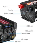 Heavy Duty 5000W Power Inverter Converts 48V To 120V Ac For Rv Truck And Solar Rig With Four Wall Plugs, LCD panel and cooling fans.