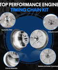 Image of 2.0L Timing Chain Kit With VVT Camshaft Sprocket For Hyundai Elantra Kona Veloster And Kia Forte Forte5 Soul Seltos 2017 To 2022 2.0L Engines Replaces 243502E700 243702E020 OE Standard Timing Parts Easy Install Long Lasting Performance, featuring components with highlighted features like top quality steel and compact design.